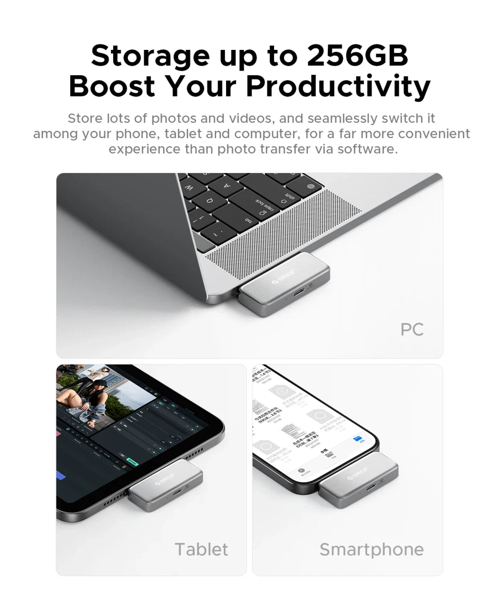 Laptop with USB drive connected, displaying screens of a smartphone, tablet, and PC.
