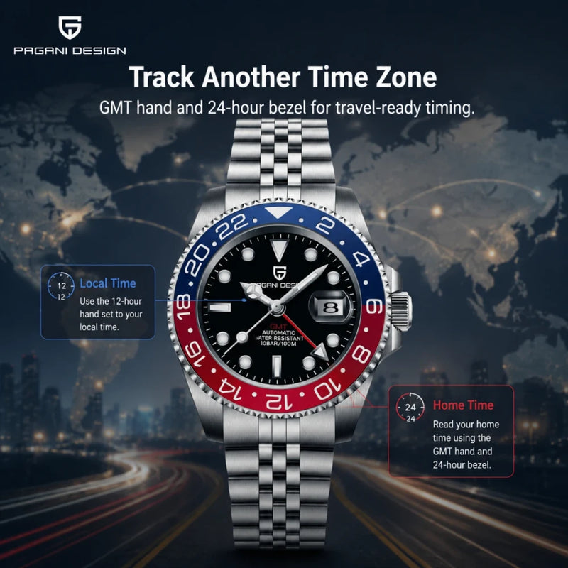 Stainless Steel GMT Mechanical Watch