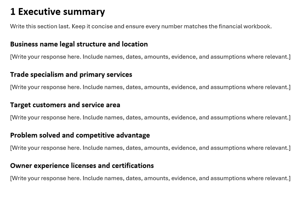 Business Plan Templates for Tradespeople