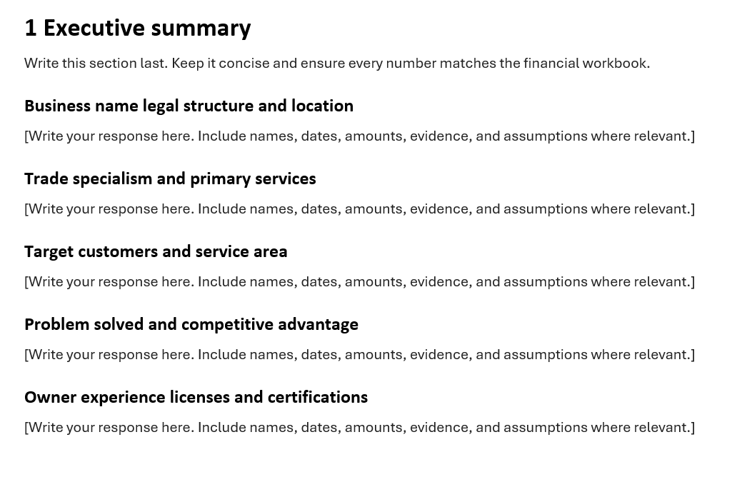 Business Plan Templates for Tradespeople