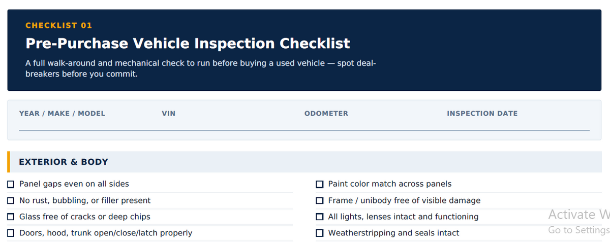 Vehicle Inspection & Diagnostic Checklists