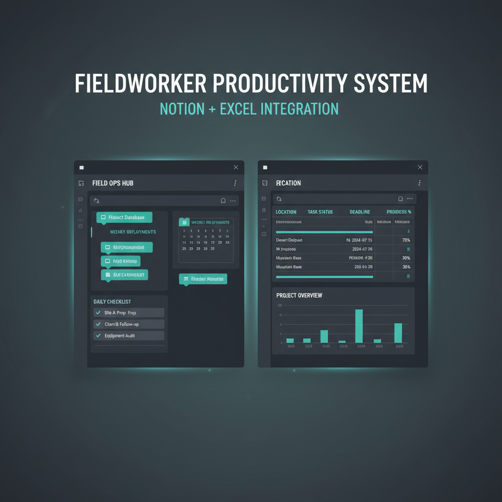 Notion and Excel Productivity Systems for Field Workers digital product cover